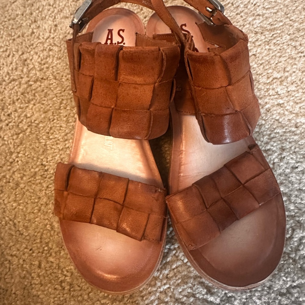 A.S.98 Nasser Platform Sandals Sz EU39 US 8.5-9 Whiskey Brown Soft Leather Wedge - Picture 2 of 5